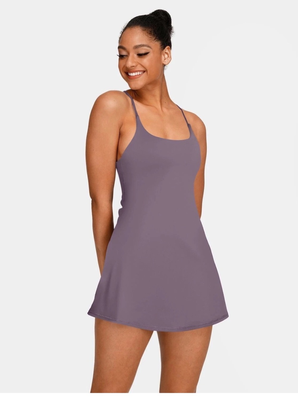 HALARA Backless Twisted Active Dress w/Shorts-Easy Peasy Tulip Purple Size Large